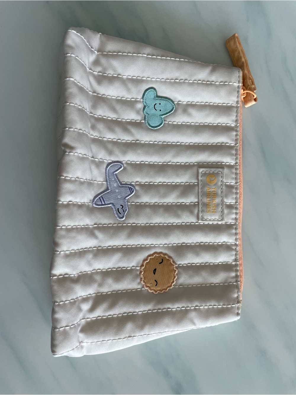 Kids Quilted White Zipper Pouch with Pastel Character Appliqués